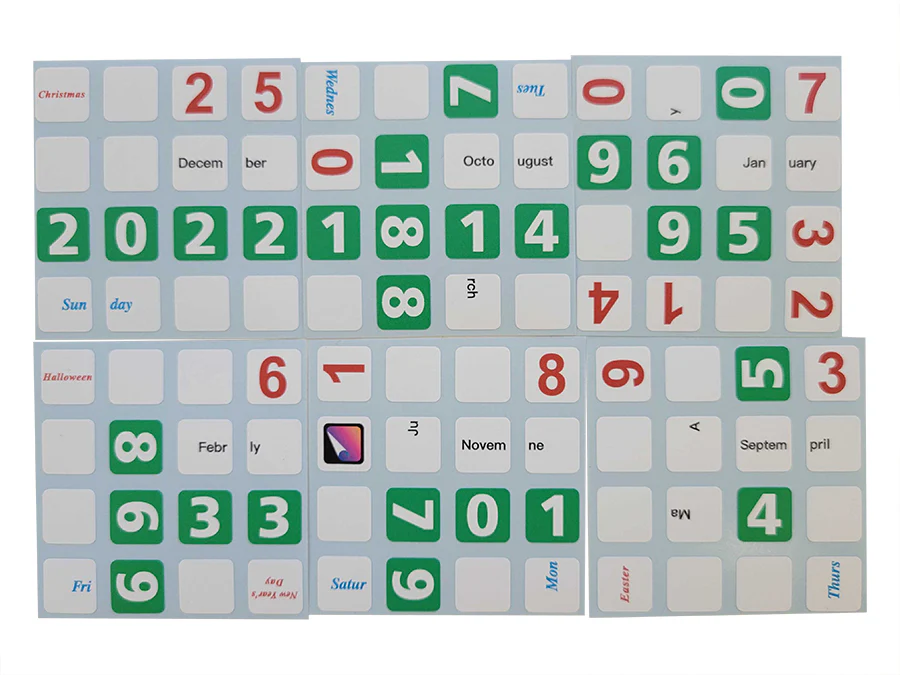 4x4 English Calendar Cube Stickers V2 - Image 2