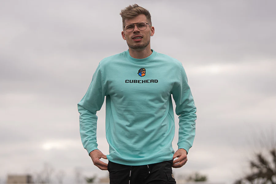 CubeHead Turquoise Sweatshirt - Image 3